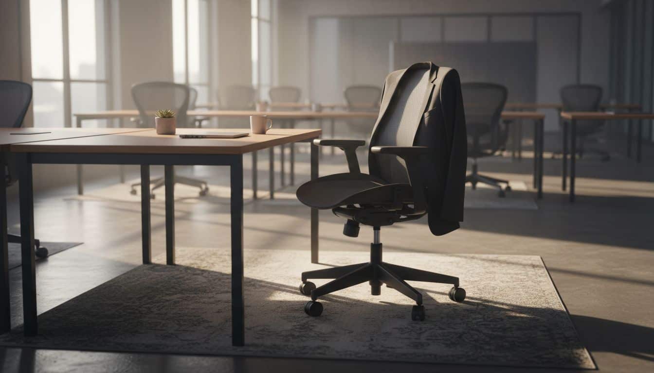 Empty office chair and vacant desk in morning light