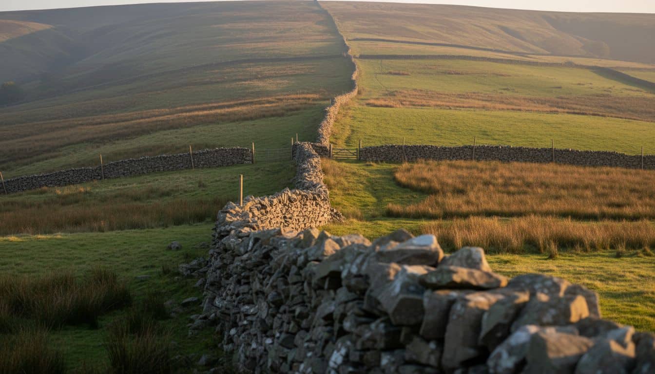 Drystone wall running away across a hillside