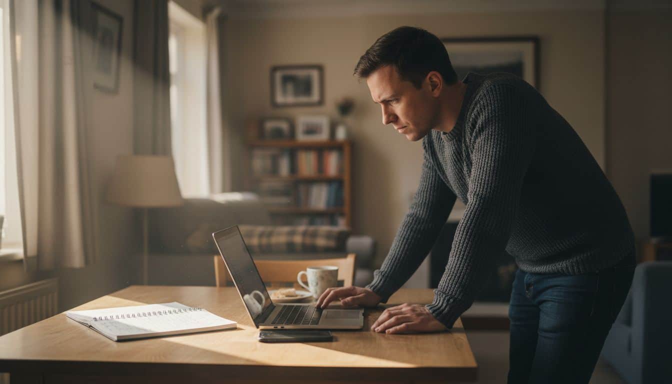 Small business owner working on a laptop at a kitchen table