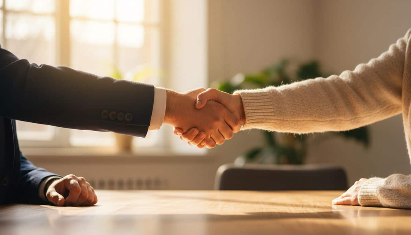 Close crop of two people shaking hands