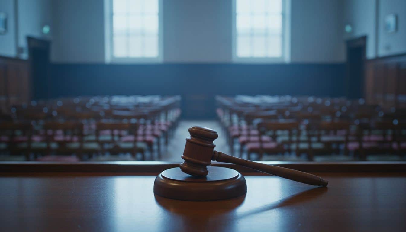 Auctioneer's gavel on a rostrum in an empty saleroom