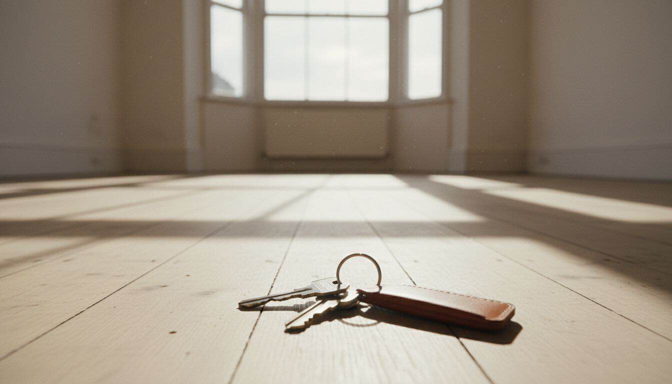 House keys on the bare floor of an empty British living room