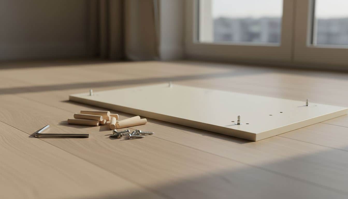 Allen key and wooden dowels on a pale floor